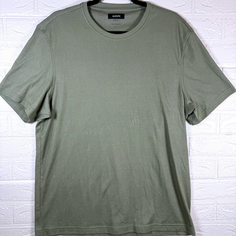Alfani T-Shirt Mens Large Green Stretch Crewneck Short Sleeve Tee